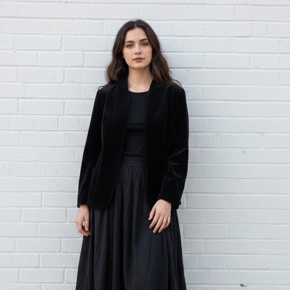 Vintage Jackets & Blazers - Vintage 1980s 1990s Black Velvet Blazer Size Medium Whimsigoth Fairy Goblincore